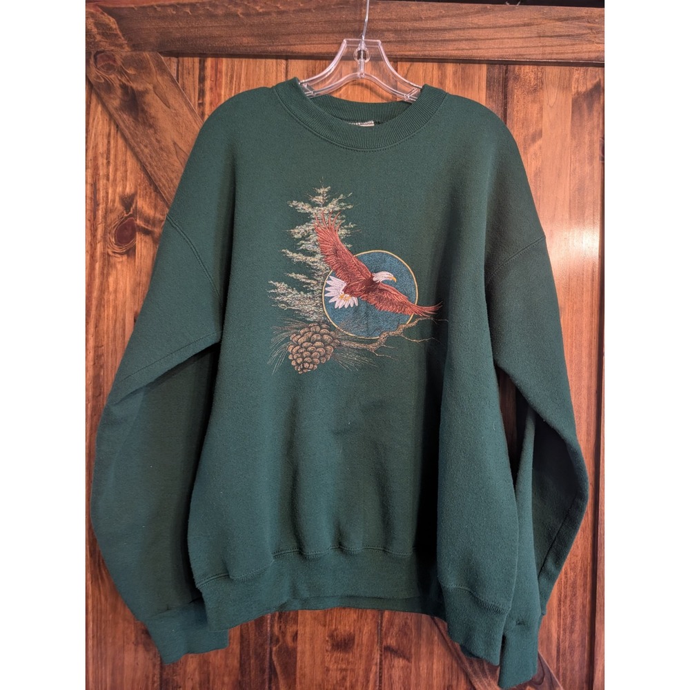 Vintage Lee Heavyweight Eagle Embroidered Sweatshirt Green XL Made in USA